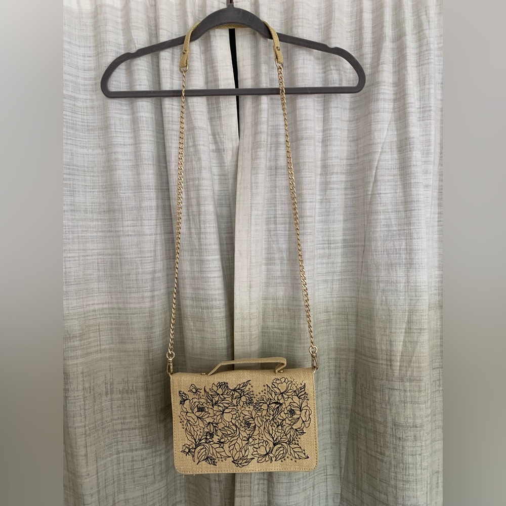 Black Embroidered Woven Crossbody Bag